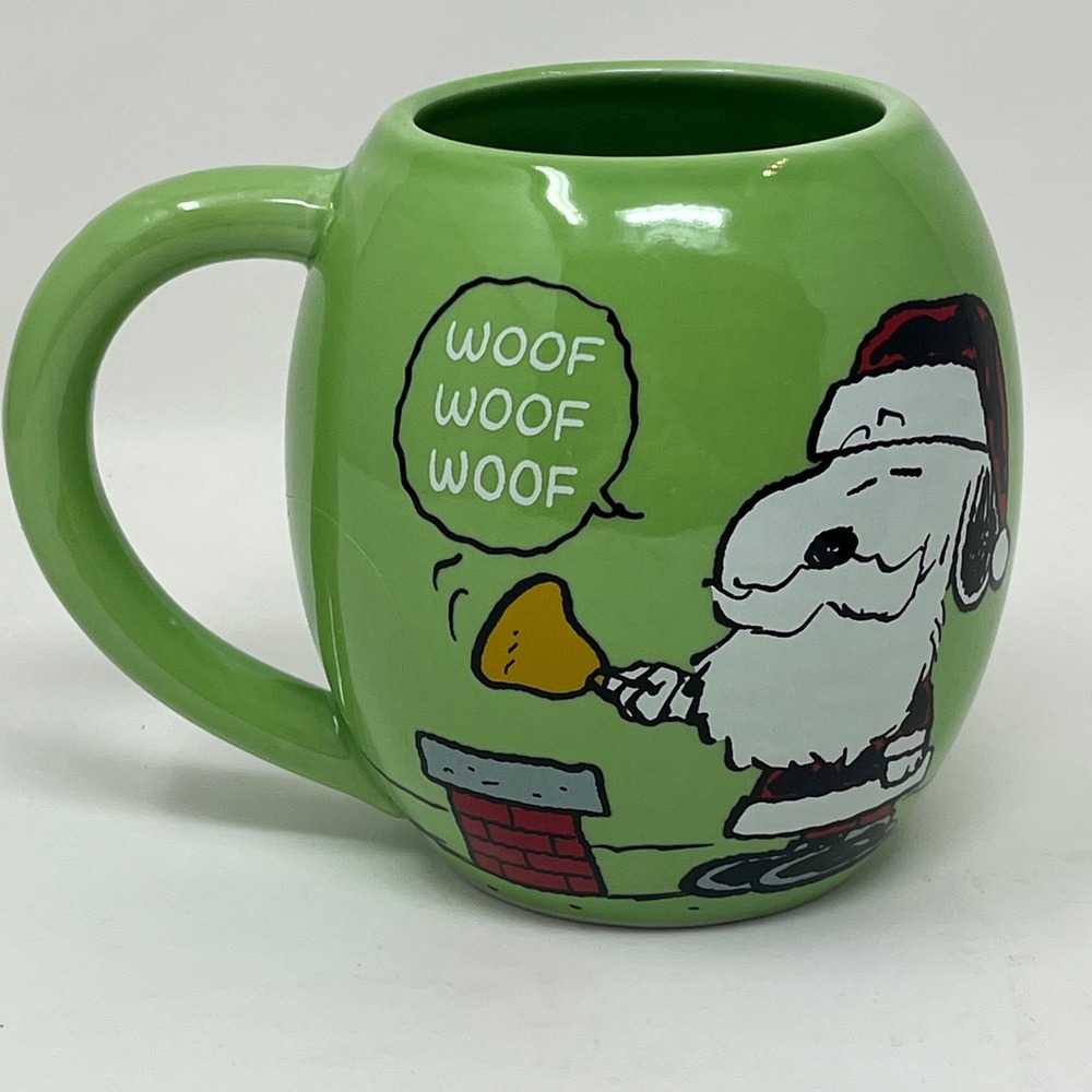Peanuts Snoopy Woodstock Christmas Jumbo Mug 2016 Ho Ho Woof Green Santa Bell